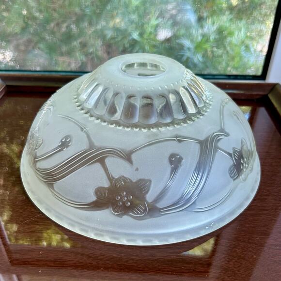 Vintage Frosted Glass Ceiling Light Shade 9.25” Floral Art Deco Style - Picture 6 of 14
